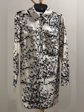 Diane von Furstenberg Black and White Floral Shirt Dress